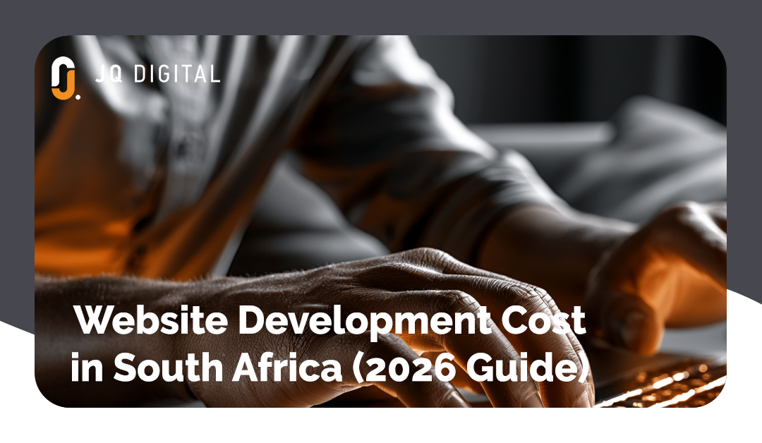 Website development cost in South Africa 2026 pricing guide showing price ranges from R5,000 for brochure sites to R80,000+ for custom business websites